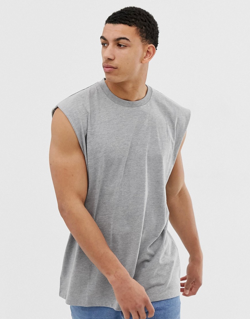 ASOS DESIGN - T-shirt lunga e oversize grigio mélange senza maniche