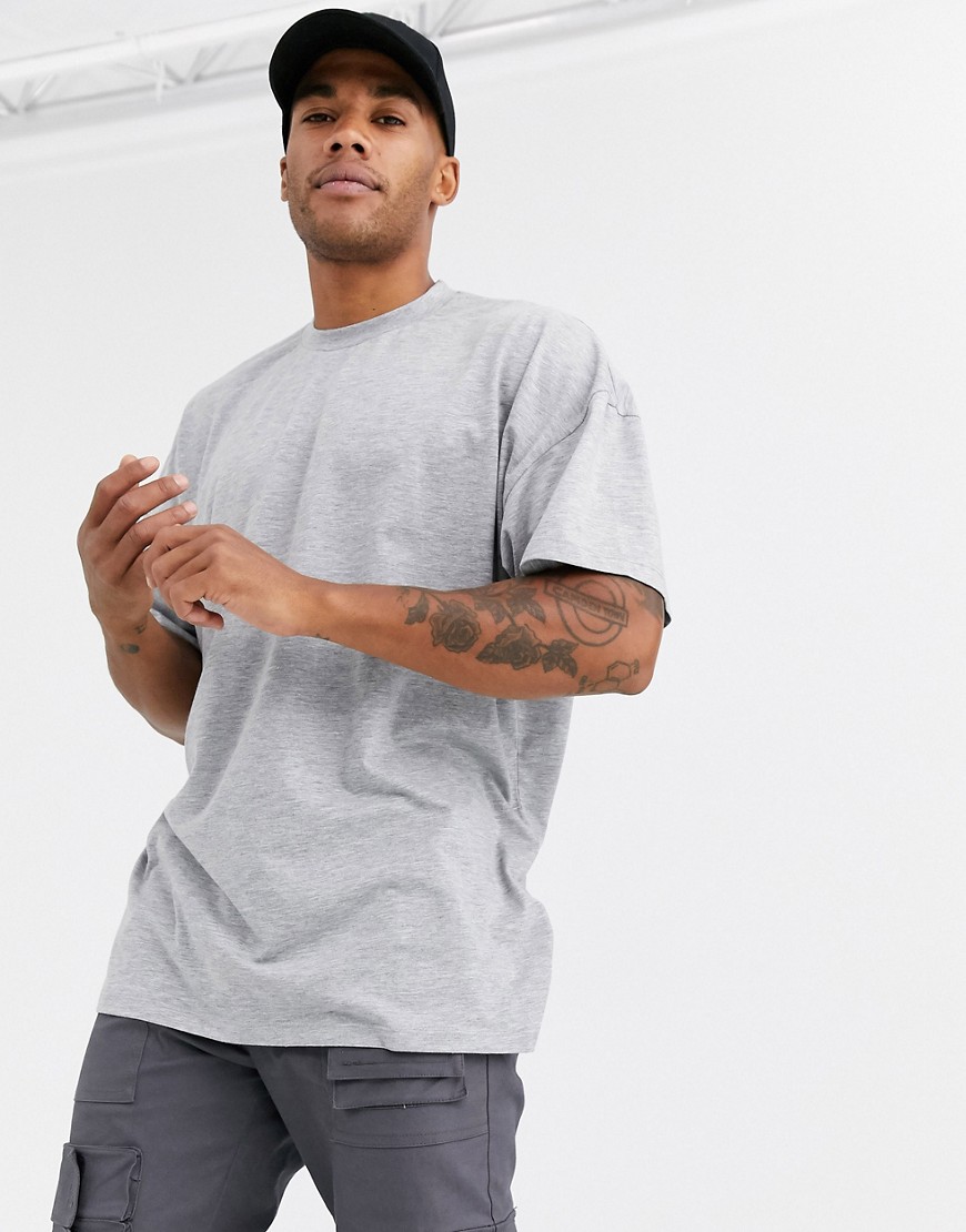 ASOS DESIGN - T-shirt lunga girocollo oversize grigio mélange