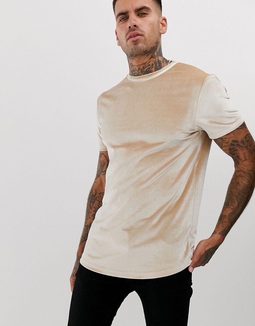 ASOS DESIGN - T-shirt lunga in velour beige