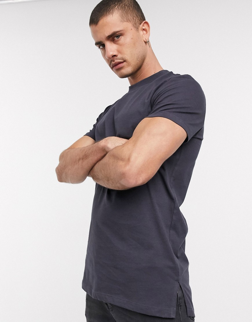 ASOS DESIGN - T-shirt lunga nero slavato con spacchi laterali-Grigio