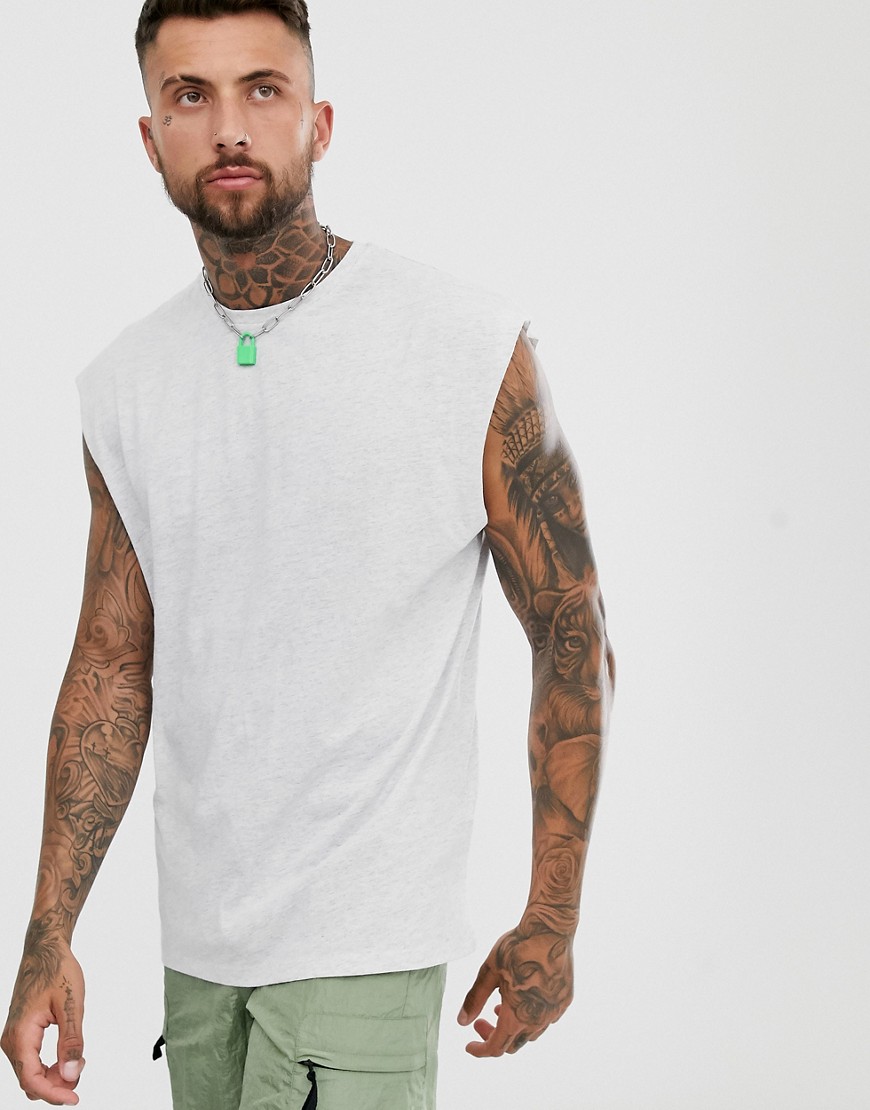 ASOS DESIGN - T-shirt lunga oversize senza maniche bianco mélange-Grigio