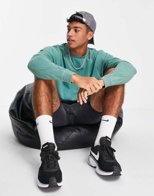 ASOS DESIGN - T-shirt lunga oversize squadrata a maniche lunghe in lavaggio acido verde