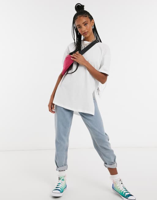 ASOS DESIGN T shirt lunga testurizzata bianca con spacchi