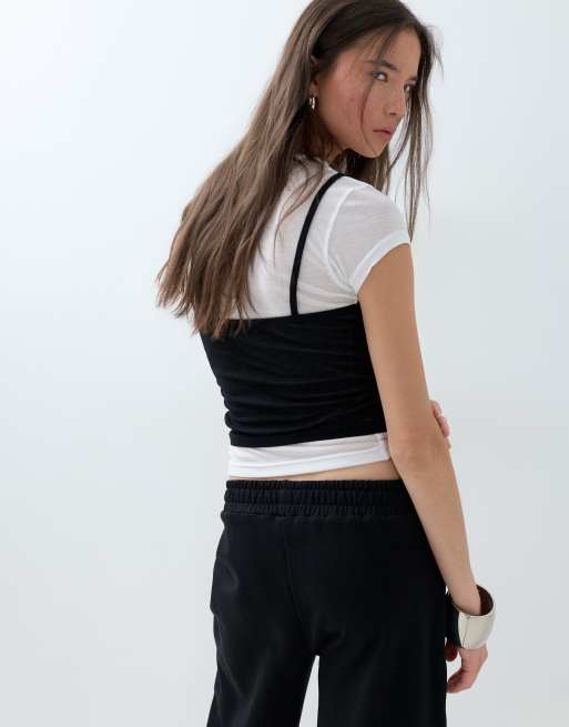 ASOS DESIGN - T-shirt manches courtes avec caraco superposé - Noir et blanc, 2 de 5