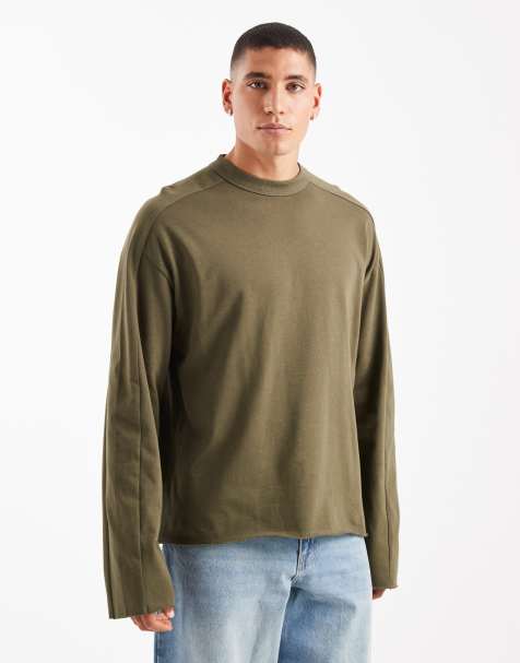 ASOS DESIGN - T-shirt manches longues coupe carrée oversize à emmanchures tombante - Kaki - view 1