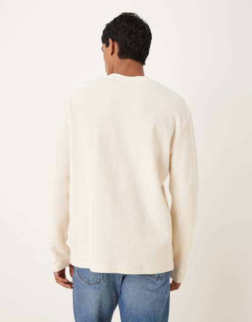 ASOS DESIGN - T-shirt manches longues décontracté en tissu gaufré - Crème , 3 de 5