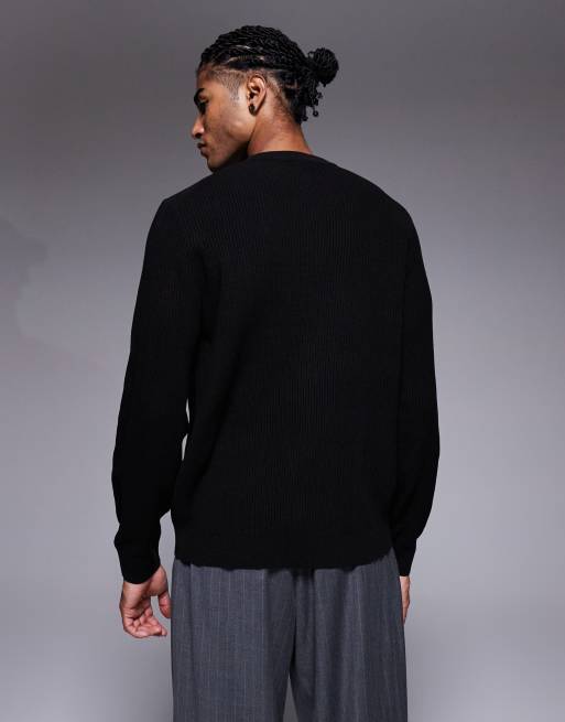 ASOS DESIGN - T-shirt manches longues en maille côtelée à col Henley - Noir, 3 de 5