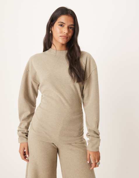 ASOS DESIGN - T-shirt manches longues en tissu à taille cintrée - Taupe chiné - view 1