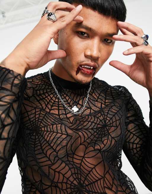ASOS Design - T-shirt manches longues en tulle effet toile d'araignée - Noir, 2 de 4