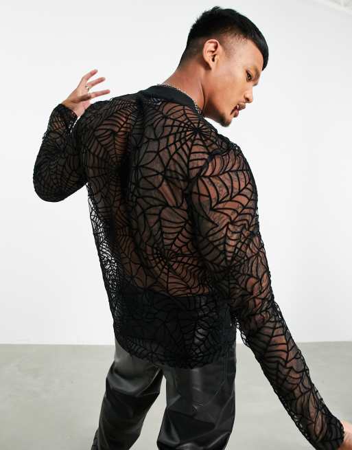 ASOS Design - T-shirt manches longues en tulle effet toile d'araignée - Noir, 3 de 4