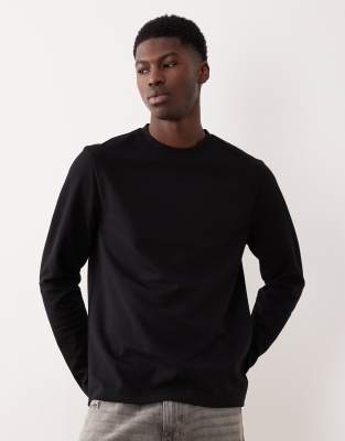 ASOS DESIGN - T-shirt manches longues épais en coton mélangé - Noir