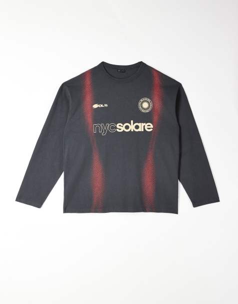 ASOS DESIGN - T-shirt manches longues oversize en tissu épais à motif sportif - Gris délavé - view 1