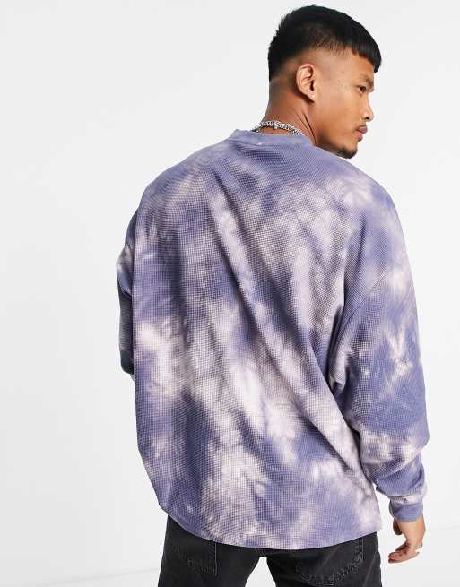ASOS DESIGN - T-shirt manches longues oversize en tissu gaufré effet tie-dye - Violet , 4 de 4