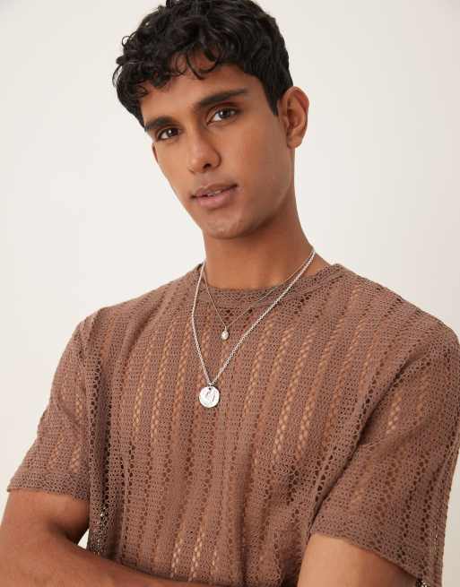 ASOS DESIGN - T-shirt marrone all'uncinetto vestibilità comoda , 4 di 4