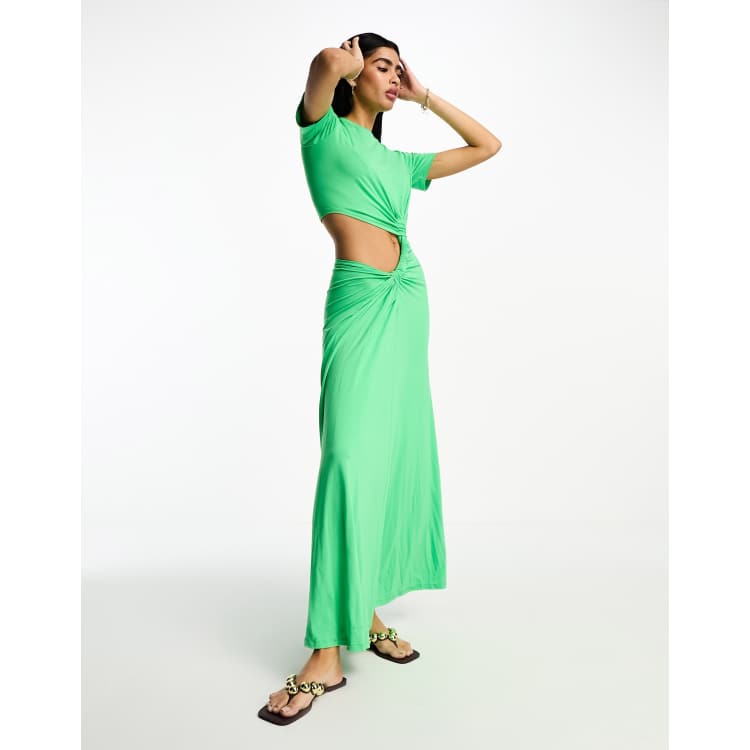 ASOS DESIGN T-shirt maxi dress with cut-out back and ruched detail in apple  green | ASOS