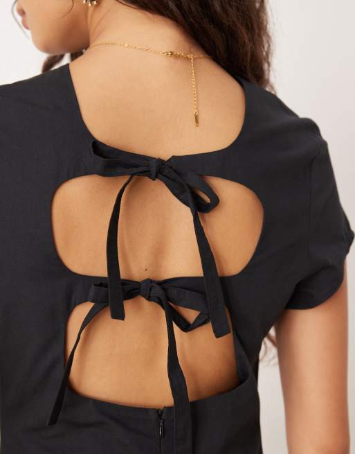 ASOS DESIGN – T-Shirt-Maxikleid in Schwarz mit tiefer Taille und Bindedetails, 4 von 4