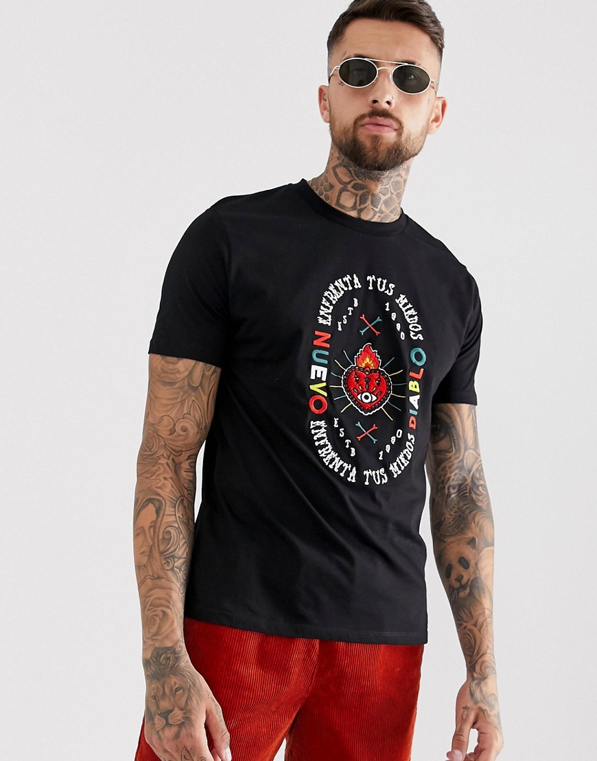ASOS DESIGN – T-shirt med avslappnad passform och bouclé-broderi-Svart