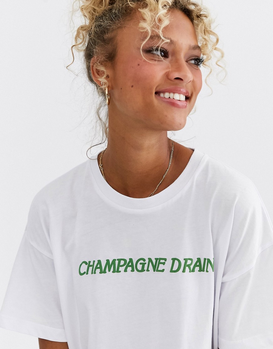 ASOS DESIGN - t-shirt med champagne drain-motiv-Hvid