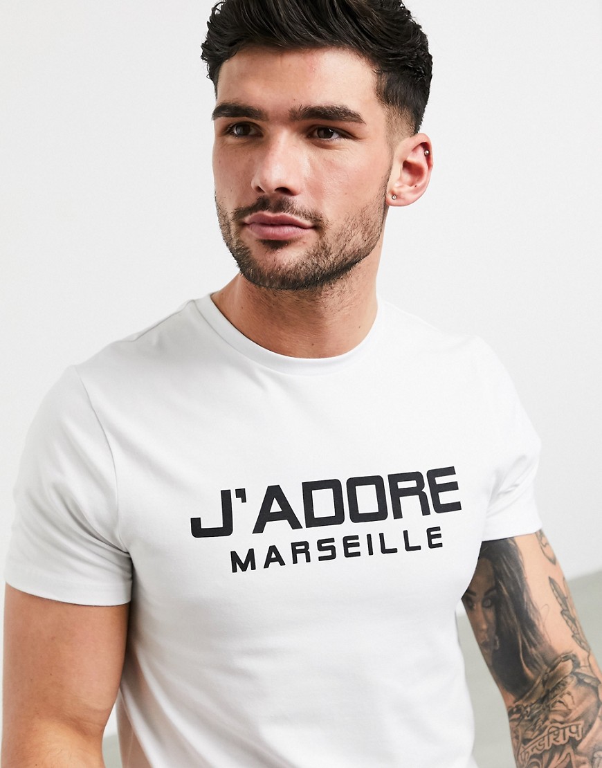 ASOS DESIGN – T-shirt med extra smal passform och French-text-Vit