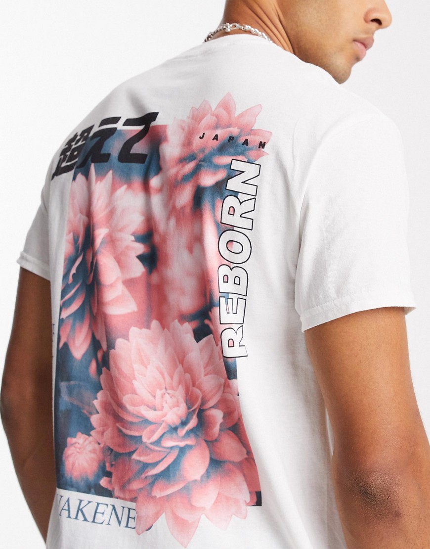 ASOS DESIGN - T-shirt med fotografisk blomsterprint og skrift på ryggen-Hvid
