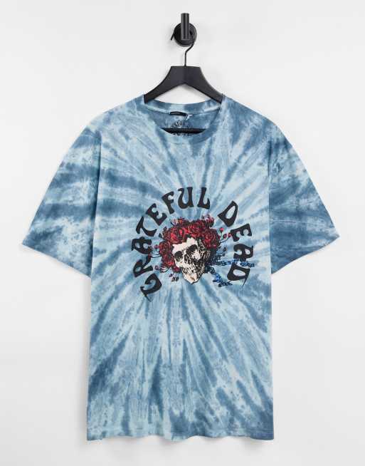 ASOS DESIGN - T-shirt med 'Grateful Dead'-print i blå batik 