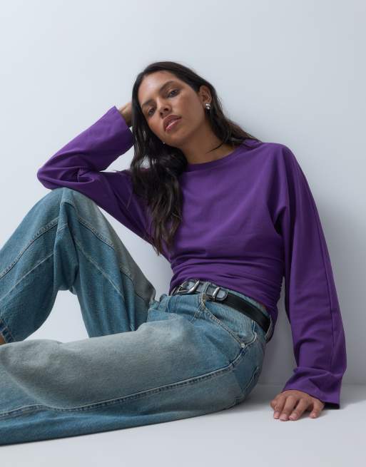 ASOS DESIGN t-shirt med halvlång ärm och markerad midja i lila, 2 av 4