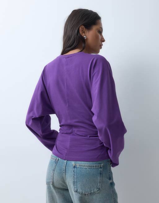 ASOS DESIGN t-shirt med halvlång ärm och markerad midja i lila, 4 av 4