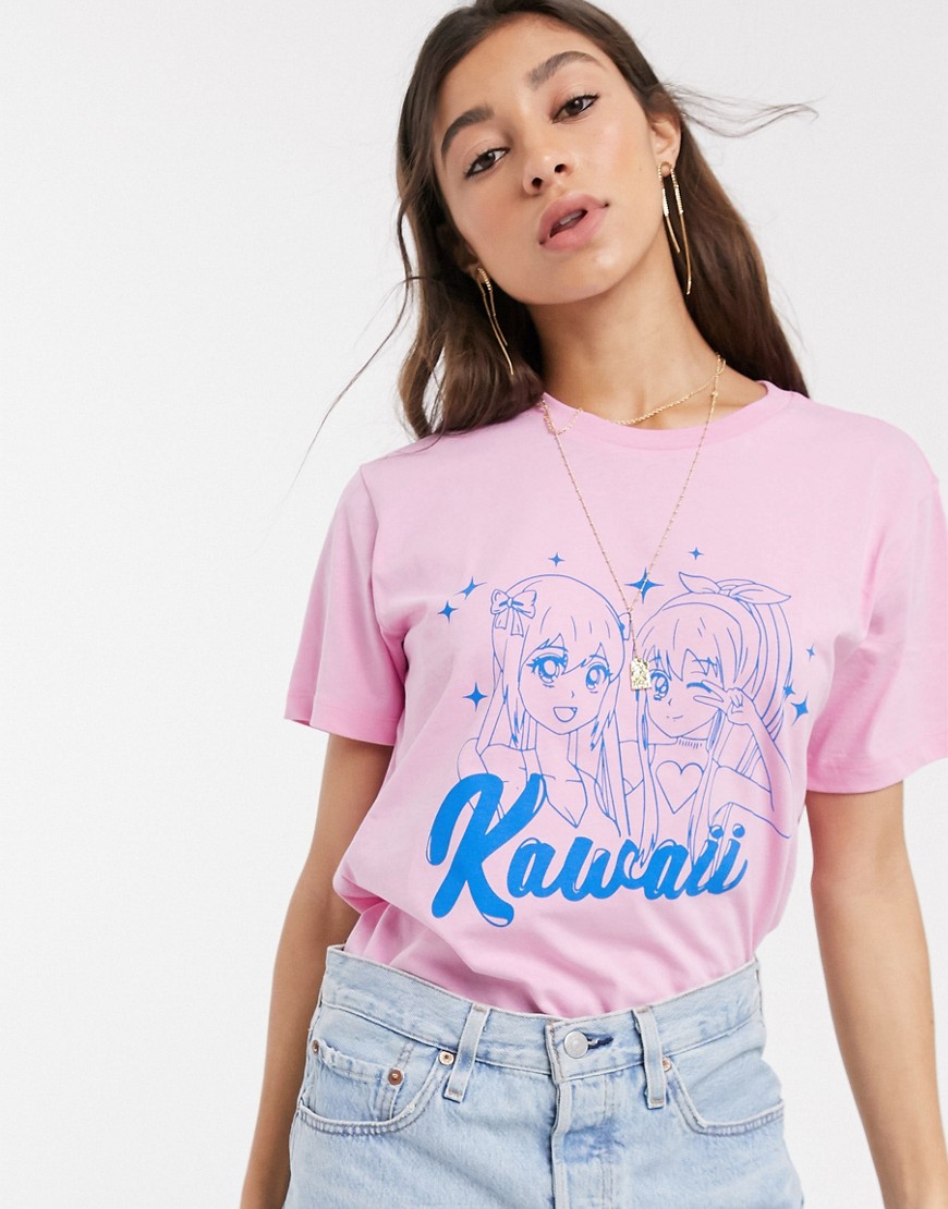 ASOS DESIGN – T-shirt med kawaii-serietryck-Rosa