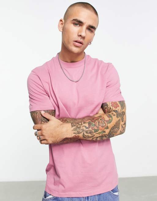 ASOS DESIGN - T-shirt med rund hals i vasket lyserød