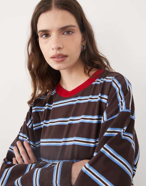 ASOS DESIGN T-shirt med rund hals og lange ærmer i stribe, 2 af 4