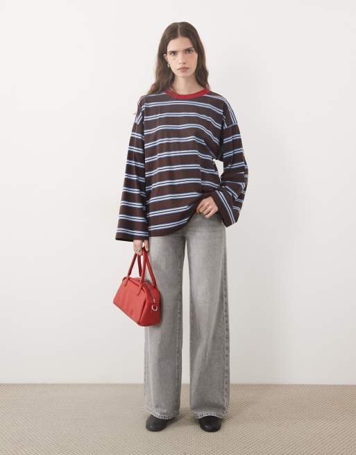 ASOS DESIGN T-shirt med rund hals og lange ærmer i stribe, 3 af 4