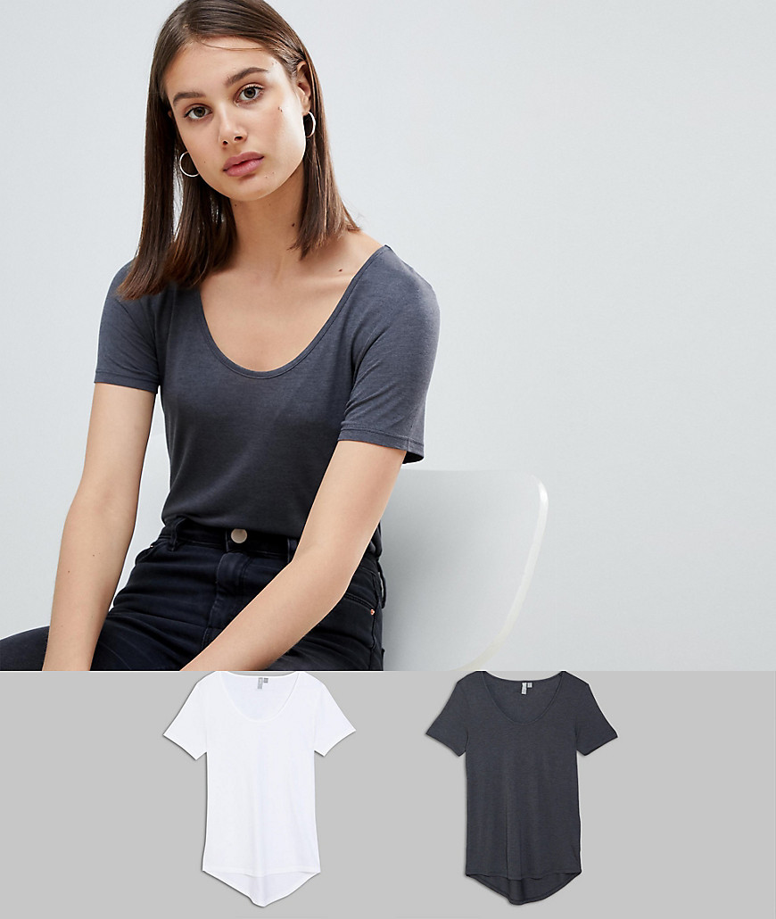 ASOS DESIGN – T-shirt med rund halsringning och rundad fåll 2-pack SPARA-Flerfärgad