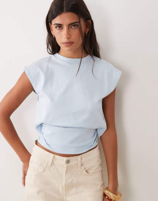 ASOS DESIGN T-shirt med slids i ryggen i lyseblå, 2 af 4