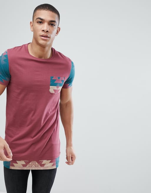 ASOS DESIGN -  T-shirt met aztekenprint op de mouwen en borstzak en zoom