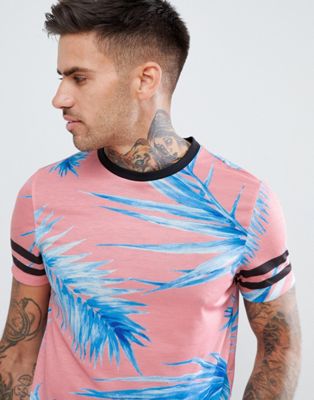 ASOS DESIGN - T-shirt met bloemenprint en gestreepte mouwen-Roze