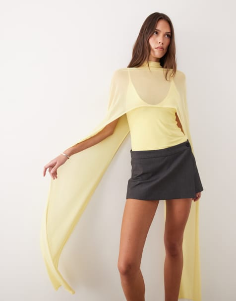ASOS DESIGN - T-shirt met cape van mesh en lage ronde hals in geel - view 1