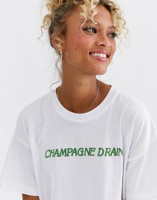 ASOS DESIGN - T-shirt met champagne afvoer-motif-Wit