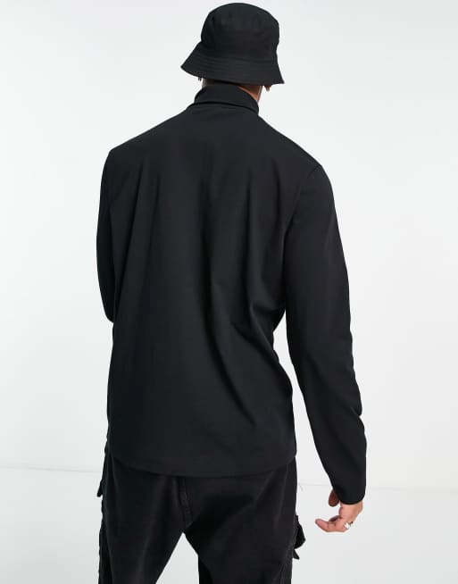 ASOS DESIGN - T-shirt met col en lange mouwen in zwart, 2 van 4