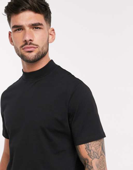 long ga sightseeing Verdwijnen ASOS DESIGN - T-shirt met col in zwart | ASOS