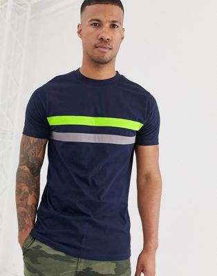 ASOS DESIGN - t-shirt met contrasterende inzetstukken in marineblauw