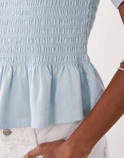ASOS DESIGN - T-shirt met gesmokte taille in babyblauw, 3 van 4