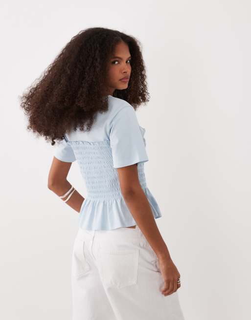 ASOS DESIGN - T-shirt met gesmokte taille in babyblauw, 4 van 4