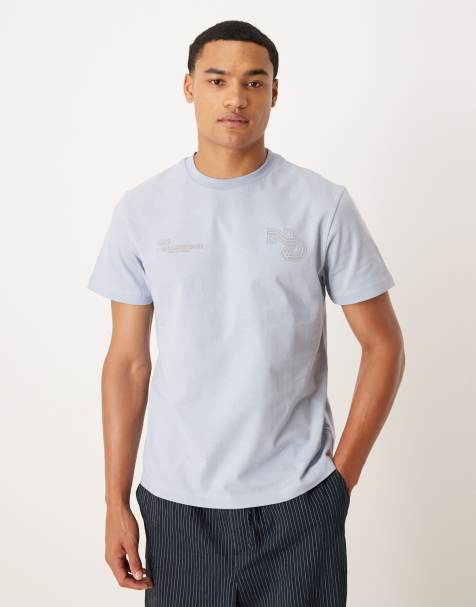 ASOS DESIGN - T-shirt met grafische tekstprint in reliëf in lichtblauw - view 1