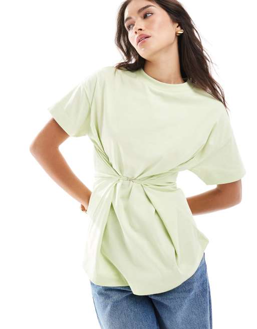 ASOS DESIGN - T-shirt met haak-en-oog-sluiting in groen