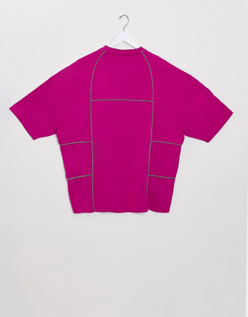 ASOS DESIGN - T-shirt met halflange mouwen in roze met contrasterende biezen