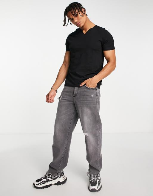 ASOS DESIGN - T-shirt met inkeping aan de hals in zwart, 4 van 4