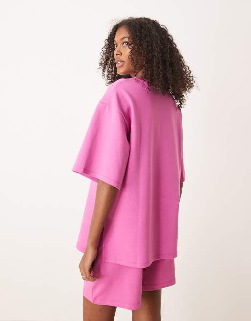 ASOS DESIGN - T-shirt met interlock-naden en split aan de zijkant in roze, deel van co-ord set, 3 van 4