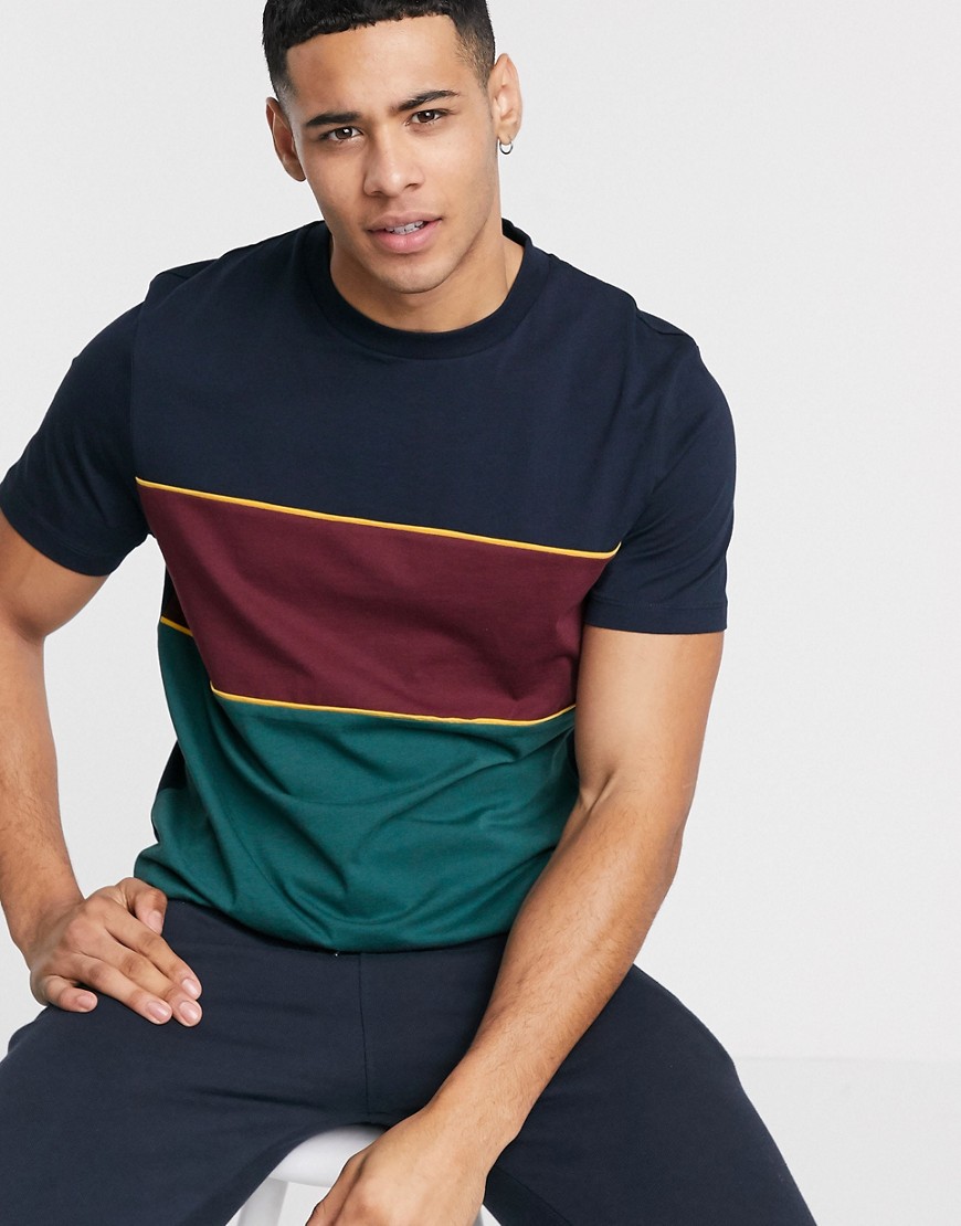 ASOS DESIGN - T-shirt met kleurvlakken en biezen in marineblauw