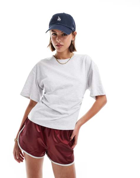 ASOS DESIGN - T-shirt met korsettaille in gemêleerd ijsgrijs - view 1