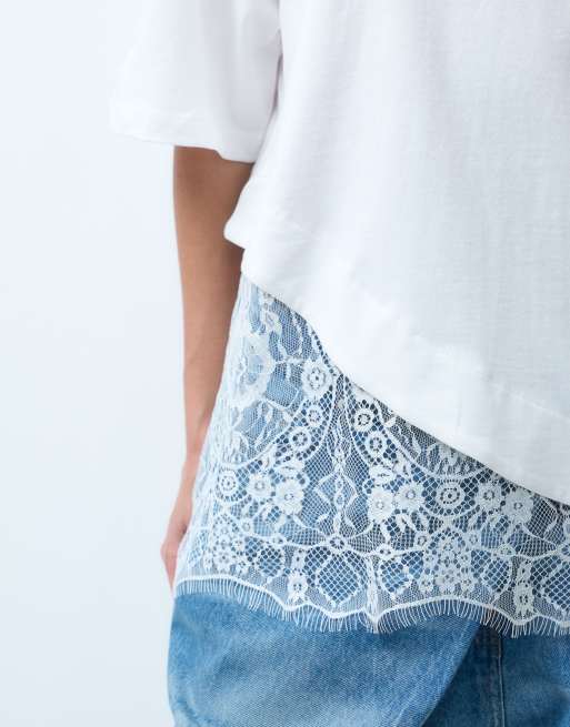 ASOS DESIGN - T-shirt met korte mouwen en kanten zoom in wit, 2 van 4